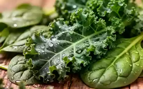 Frische, taufrische Blätter von Grünkohl und Spinat als Symbol für eine luteinreiche Ernährung. - Foto: über boerse-global.de