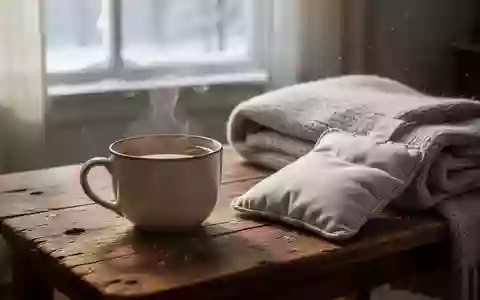 Eine dampfende Tasse Tee neben einer warmen Wolldecke und einem Wärmekissen auf einem Holztisch in einer ruhigen Umgebung. - Foto: über boerse-global.de