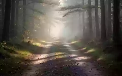 Ein ruhiger, von Morgennebel durchzogener Waldweg, der sich durch eine natürliche Landschaft schlängelt. - Foto: über boerse-global.de