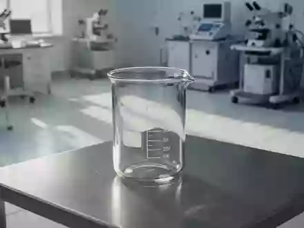 Ein leeres Glasgefäß auf einer klinischen Edelstahloberfläche in einem sterilen Laborraum. - Foto: über boerse-global.de