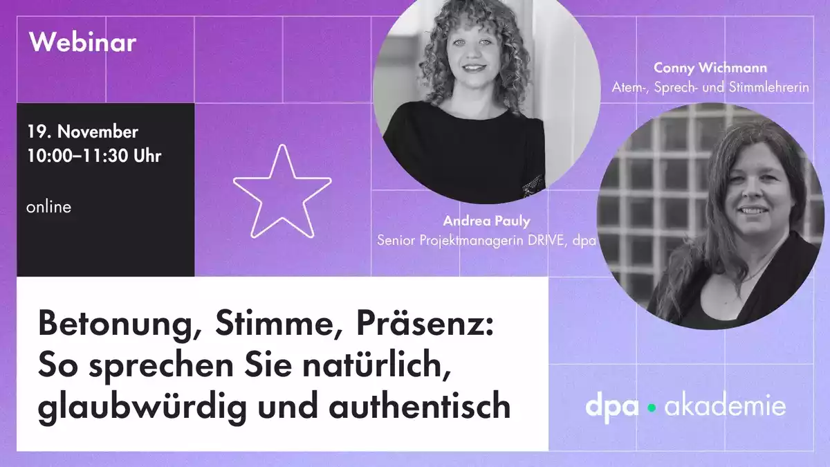 Natürlich, glaubwürdig und authentisch sprechen - im eigenen Podcast, bei Präsentationen und auf der Bühne l dpa-Akademie - Bild: presseportal.de