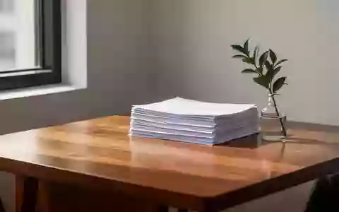 Ein minimalistischer, heller Schreibtisch in einem modernen Büro mit Aktenstapeln und einer kleinen Pflanze. - Foto: über boerse-global.de