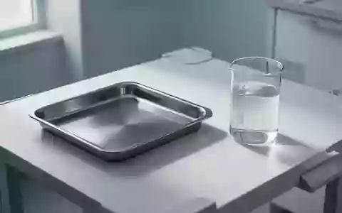 Ein minimalistischer, heller Behandlungsraum mit einer sterilen Edelstahlschale und einem Glasgefäß auf einer weißen Ablage. - Foto: über boerse-global.de