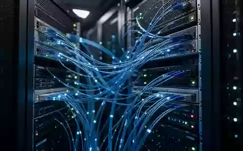 Modernes Serverraum-Infrastruktur mit blau leuchtenden Glasfaserkabeln und Server-Racks. - Foto: über boerse-global.de