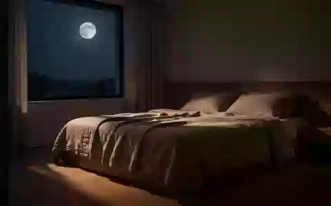 Ein minimalistisch eingerichtetes Schlafzimmer bei Nacht mit gedimmtem Mondlicht und neutraler Bettwäsche. - Foto: über boerse-global.de