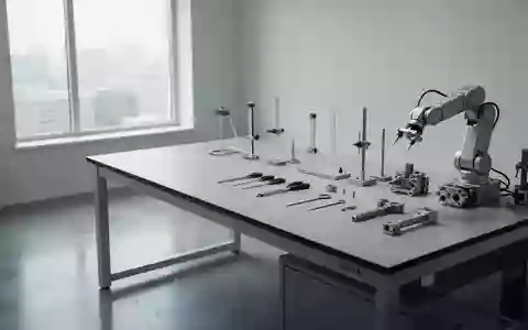 Ein minimalistischer, heller Laborarbeitsplatz mit präzisen mechanischen Bauteilen auf einer sauberen Werkbank. - Foto: über boerse-global.de