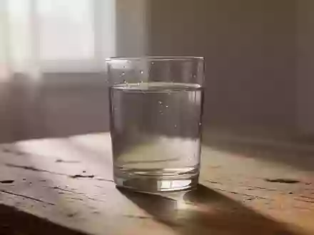 Ein Glas frisches Wasser auf einem hölzernen Untergrund bei sanftem Morgenlicht, das ein Gefühl von innerer Ausgeglichenheit vermittelt. - Foto: über boerse-global.de