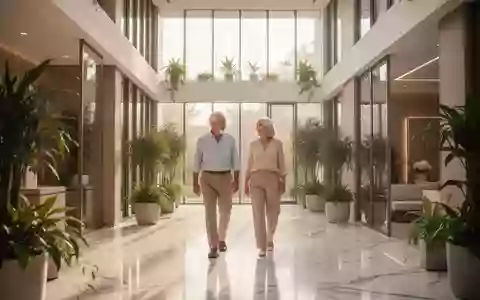Ein älteres Paar in einem modernen, hellen Wellness-Klinik-Atrium in der Türkei. - Foto: über boerse-global.de