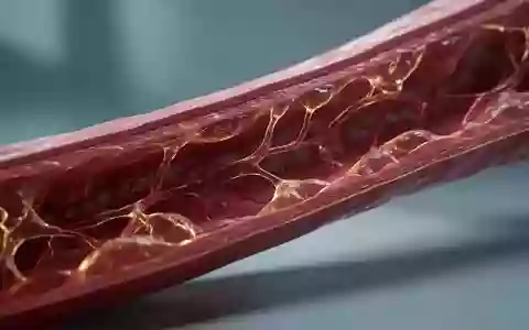 Abstrakte, mikroskopische Darstellung einer Arterienwand mit Fokus auf biologischen Strukturen und Lichtreflexionen. - Foto: über boerse-global.de