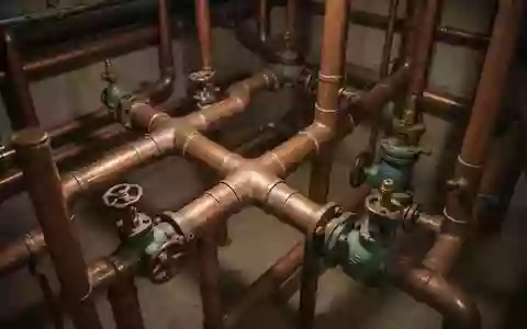 Nahaufnahme eines komplexen Systems aus alten Wasserrohren und Ventilen in einem dunklen Kellerraum. - Foto: über boerse-global.de