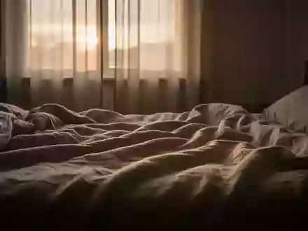 Ein ungemachtes Bett in einem ruhig beleuchteten Schlafzimmer bei Tagesanbruch. - Foto: über boerse-global.de