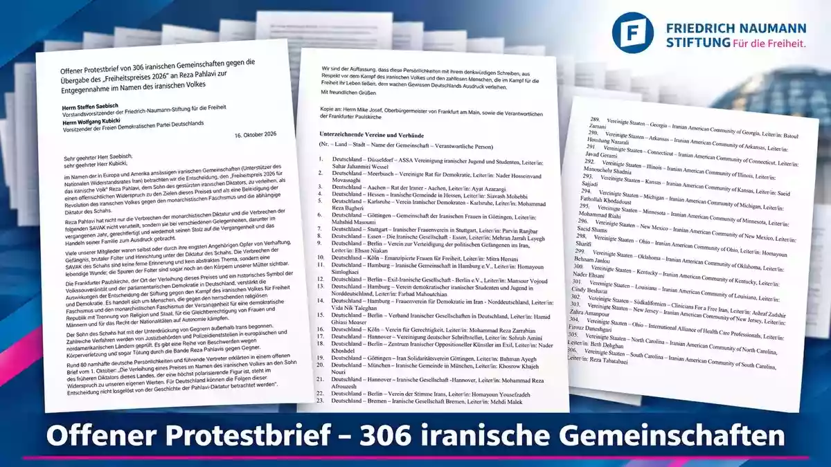 306 iranische Vereinigungen protestieren: Schweigen der Naumann-Stiftung verschärft Streit um Reza Pahlavi - Bild: presseportal.de