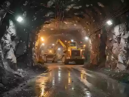 Unterirdischer Tunnel in einer Silbermine mit industrieller Beleuchtung und Bergbauausrüstung. - Foto: über boerse-global.de