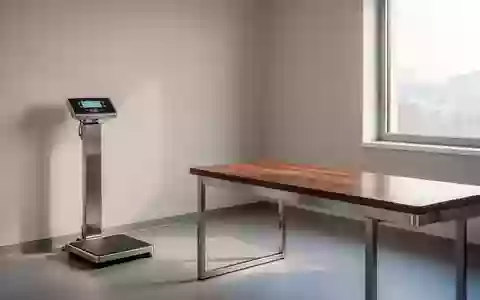Ein minimalistischer Behandlungsraum mit einer Waage und einem Holztisch in hellem, natürlichem Licht. - Foto: über boerse-global.de