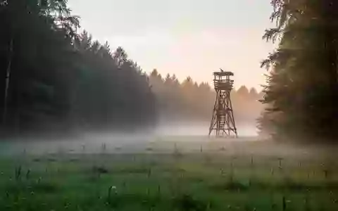 Morgendliche Wiesenlandschaft mit einem hohen Nistplatz für Greifvögel am Waldrand bei natürlichem Licht. - Foto: über boerse-global.de