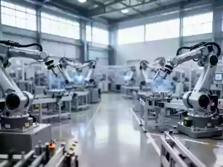 Eine moderne, saubere industrielle Fertigungshalle mit automatisierten Robotersystemen und natürlicher Beleuchtung. - Foto: über boerse-global.de