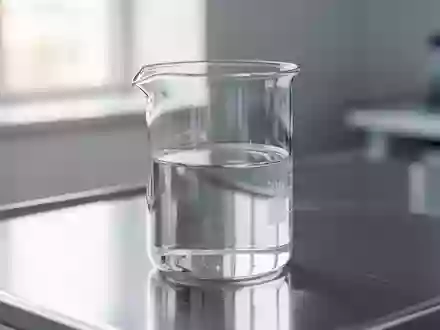 Ein Glasbecher mit einer klaren Flüssigkeit auf einer sterilen Edelstahloberfläche in einem modernen Labor. - Foto: über boerse-global.de
