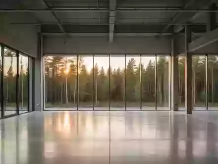 Modernes, nachhaltiges Industriegebäude mit großflächiger Verglasung und Blick in eine grüne Waldlandschaft. - Foto: über boerse-global.de