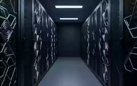 Modernes, minimalistisches Serverraum-Interieur mit blau beleuchteten Server-Racks und geometrischen Metallstrukturen. - Foto: über boerse-global.de