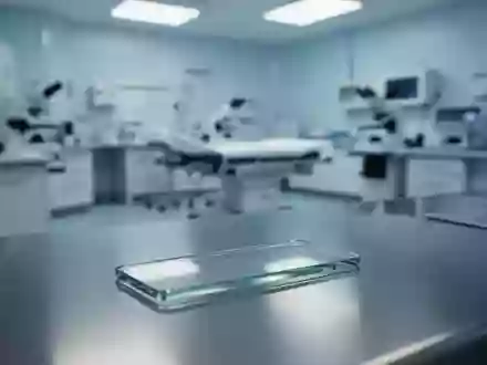 Ein steriler, medizinischer Untersuchungsraum mit einem Objektträger auf einer Edelstahloberfläche als Symbol für klinische Diagnostik. - Foto: über boerse-global.de