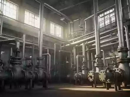 Ein weitläufiger industrieller Anlagenkomplex mit komplexem Rohrleitungssystem und Ventilen in einer Werkshalle. - Foto: über boerse-global.de