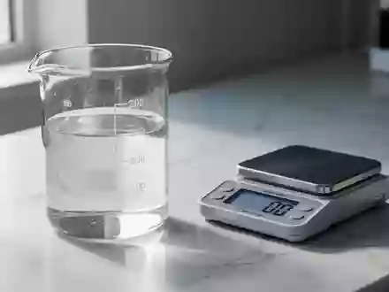 Ein steriles Labor-Setting mit einem Glas Wasser und einer Waage auf einem weißen Marmortisch. - Foto: über boerse-global.de