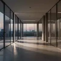 Ein moderner, minimalistischer Büroflur mit Glaswänden und polierten Betonböden bei Dämmerung. - Foto: über boerse-global.de