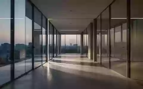 Ein moderner, minimalistischer Büroflur mit Glaswänden und polierten Betonböden bei Dämmerung. - Foto: über boerse-global.de