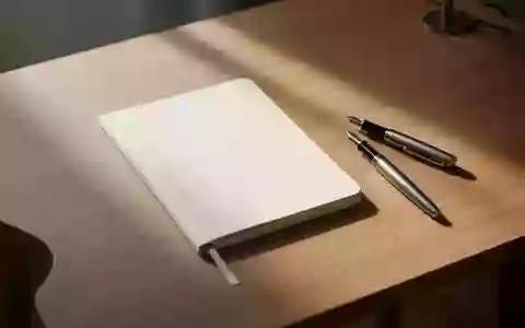 Ein minimalistischer Schreibtisch mit einem geschlossenen Notizbuch und einem Füller in weichem Tageslicht. - Foto: über boerse-global.de