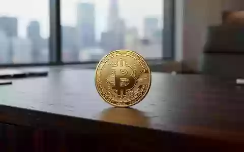 Eine goldene Bitcoin-Münze auf einem dunklen Schreibtisch in einem modernen Büro. - Foto: über boerse-global.de