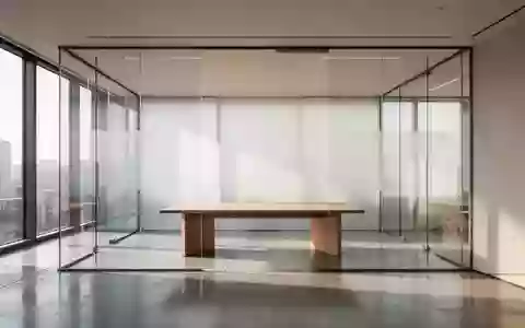 Ein minimalistisch gestalteter, leerer Konferenzraum mit bodentiefen Fenstern, hellem Tageslicht und einem schlichten Holztisch. - Foto: über boerse-global.de