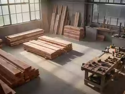 Eine leere, aufgeräumte Werkstatt mit hochwertigen Holzmaterialien und Werkzeugen in natürlichem Morgenlicht. - Foto: über boerse-global.de