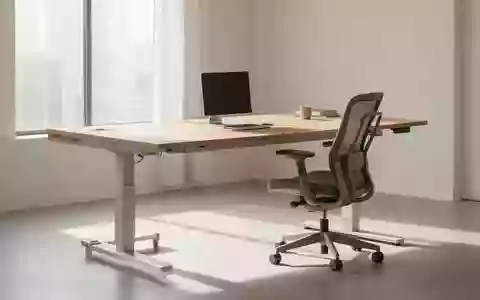 Ein heller, moderner Arbeitsplatz mit einem höhenverstellbaren Schreibtisch und einem ergonomischen Stuhl bei Tageslicht. - Foto: ĂŒber boerse-global.de