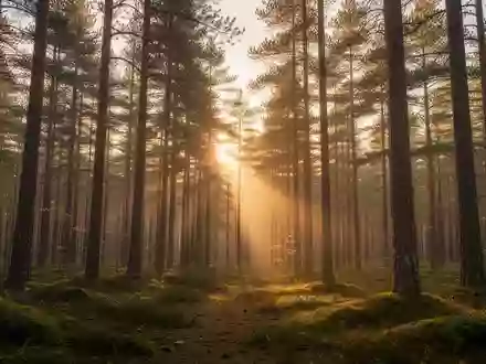 Ein weitläufiger Nadelwald im sanften Morgenlicht, der die natürliche Umgebung für Windenergieprojekte symbolisiert. - Foto: über boerse-global.de