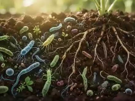 Nahaufnahme von nährstoffreicher Gartenerde mit sichtbaren Wurzelstrukturen und mikrobieller Vielfalt im Boden. - Foto: über boerse-global.de