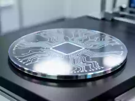Ein präziser Silizium-Wafer mit mikroskopischen Schaltkreisstrukturen in einer sterilen Laborumgebung. - Foto: über boerse-global.de
