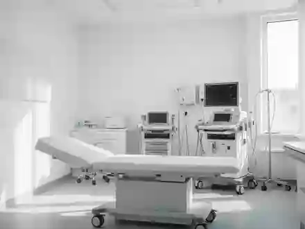 Ein minimalistisch gestalteter, heller Behandlungsraum in einem Krankenhaus mit medizinischen Geräten im Hintergrund. - Foto: über boerse-global.de