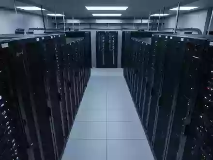 Ein moderner, sicherheitsorientierter Serverraum mit ordentlich aufgereihten Rack-Systemen und diskreter Beleuchtung. - Foto: über boerse-global.de