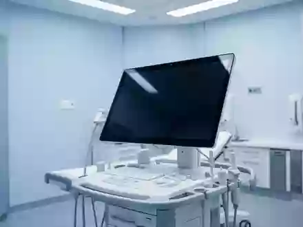 Ein steriler, modern eingerichteter medizinischer Untersuchungsraum mit einem ausgeschalteten Monitor und indirekter Beleuchtung. - Foto: über boerse-global.de
