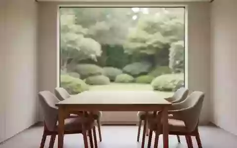 Ein minimalistischer, ruhiger Besprechungsraum mit schlichten Holzmöbeln und Blick in einen grünen Garten. - Foto: über boerse-global.de
