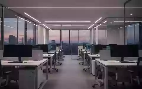 Ein minimalistisches, modernes Büro mit unbenutzten Arbeitsplätzen und indirekter Beleuchtung. - Foto: über boerse-global.de