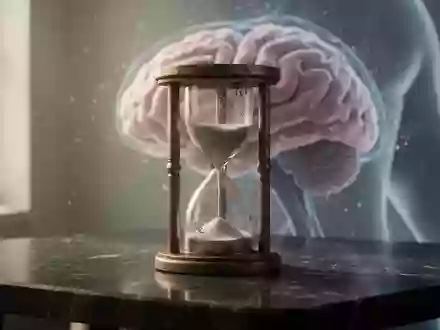 Eine Sanduhr auf einem dunklen Steintisch vor einem verschwommenen, abstrakten Hintergrund, der neurologische Strukturen andeutet. - Foto: über boerse-global.de