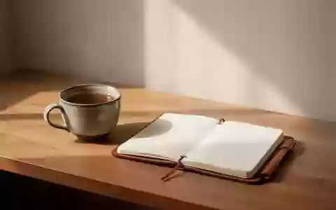 Ein aufgeräumter Schreibtisch mit einer Teetasse und einem leeren Notizbuch in ruhigem, natürlichem Licht. - Foto: über boerse-global.de