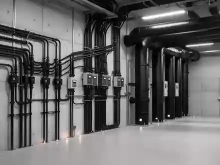 Industrielle Stromversorgungs- und Kühlinfrastruktur in einer hochmodernen Anlage mit schwarzen Leitungen und Rohren. - Foto: über boerse-global.de