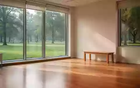 Ein heller, minimalistischer Gymnastikraum mit Holzboden und Blick ins Grüne. - Foto: über boerse-global.de