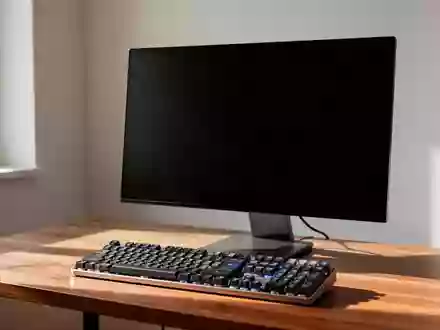 Ein minimalistischer Arbeitsplatz mit einer Tastatur und einem dunklen Bildschirm in einem hellen Raum. - Foto: über boerse-global.de