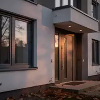 Ein verschlossenes Wohnhausfenster und eine Haustür in der Dämmerung während der dunklen Jahreszeit. - Foto: über boerse-global.de