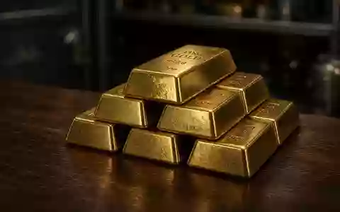 Goldbarren gestapelt in einem dunklen Tresorraum bei gedimmter Beleuchtung. - Foto: über boerse-global.de