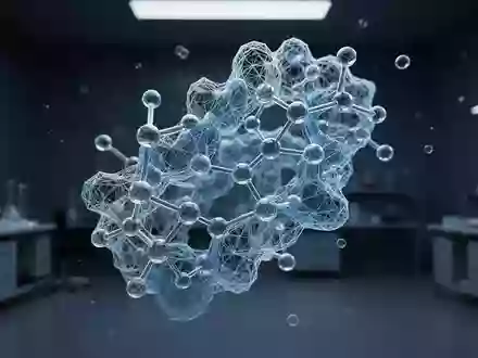 Eine abstrakte 3D-Darstellung einer komplexen Protein-Molekülstruktur in einem minimalistischen Laborumfeld. - Foto: über boerse-global.de
