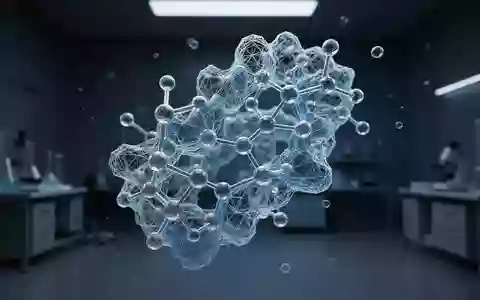 Eine abstrakte 3D-Darstellung einer komplexen Protein-Molekülstruktur in einem minimalistischen Laborumfeld. - Foto: über boerse-global.de